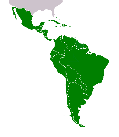Latin America colored in green